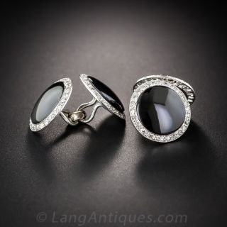 French Art Deco Onyx and Diamond Cufflinks