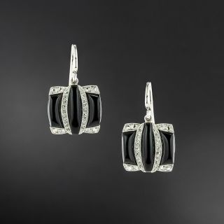 French Art Deco Onyx and Rose-Cut Diamond Earrings  - 2