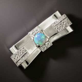 French Art Deco Opal and Diamond Geometric Bow Brooch - 1