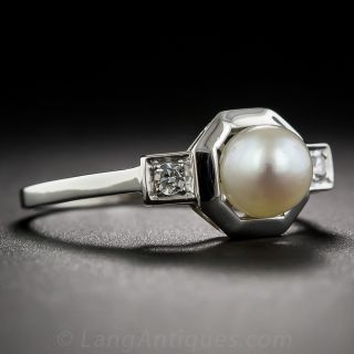 French Art Deco Pearl and Diamond Ring
