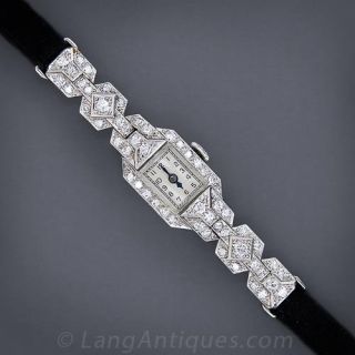 French Art Deco Platinum and Diamond Half-Bracelet Watch - 2