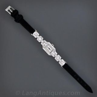 French Art Deco Platinum and Diamond Half-Bracelet Watch