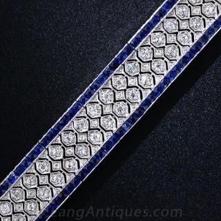 French Art Deco Platinum, Diamond and Calibre Sapphire Bracelet