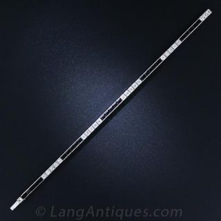 French Art Deco Platinum Diamond and Onyx Line Bracelet