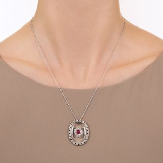 French Art Deco Ruby, Diamond and Crystal Pendant