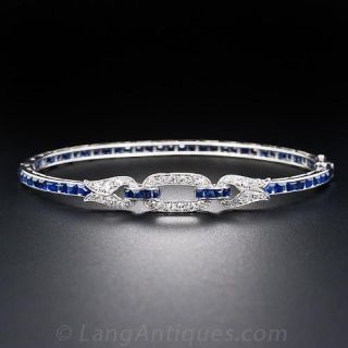 French Art Deco Sapphire and Diamond Bangle Bracelet