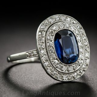 French Art Deco Sapphire and Diamond Halo Ring