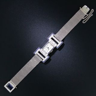 French Art Deco Sapphire and Diamond Mesh Watch - 6