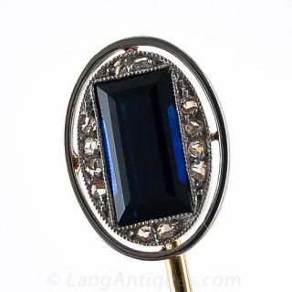 French Art Deco Sapphire and Diamond Stickpin
