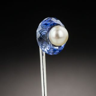 French Art Deco Sapphire and Natural Pearl Stickpin
