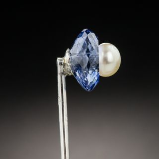 French Art Deco Sapphire and Natural Pearl Stickpin