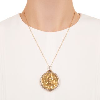 French Art Nouveau 18K Locket with Diamonds by Comte Prosper Depinay de Briort