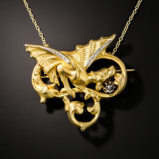 French Art Nouveau Diamond Griffin Necklace/Brooch - 2