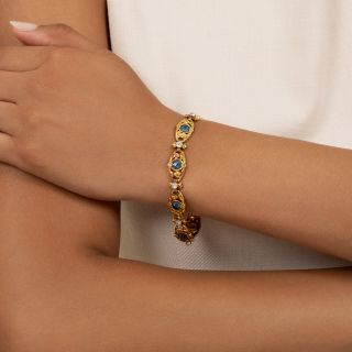 French Art Nouveau Enamel and Diamond Bracelet