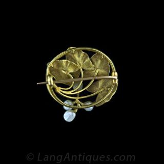 French Art Nouveau Enamel and Freshwater Pearl Pin