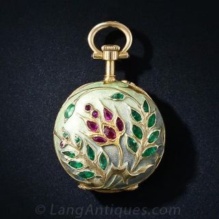 French Art Nouveau Enamel and Gem Set Miniature Pendant Watch - 1