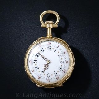 French Art Nouveau Enamel and Gem Set Miniature Pendant Watch