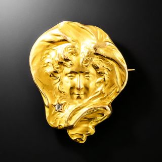 French Art Nouveau Femme 18K Brooch - 2