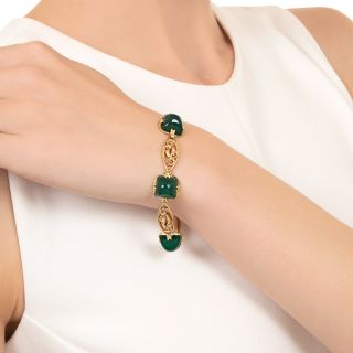 French Art Nouveau Green Chalcedony Bracelet