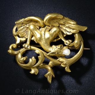 French Art Nouveau Griffin Brooch