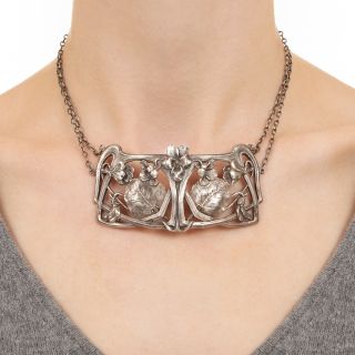 French Art Nouveau Lucien Gaillard Silver Floral Necklace