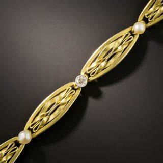 French Art Nouveau Pearl and Diamond Bracelet - 2
