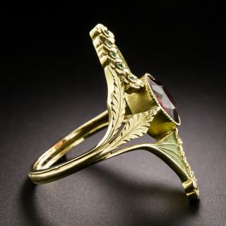 French Art Nouveau Plique-a-Jour Garnet and Emerald Dinner Ring