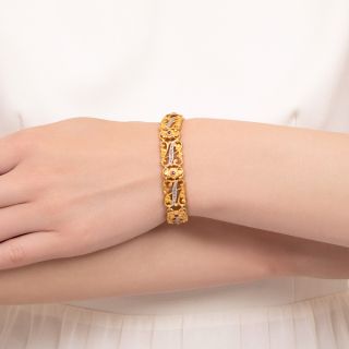 French Art Nouveau Ruby and Diamond Floral Bracelet