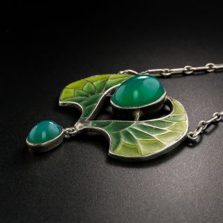 French Art Nouveau Silver Chrysoprase Plique-a-Jour Pendant 