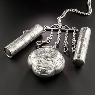 French Art Nouveau Silver Japonesque Chatelaine