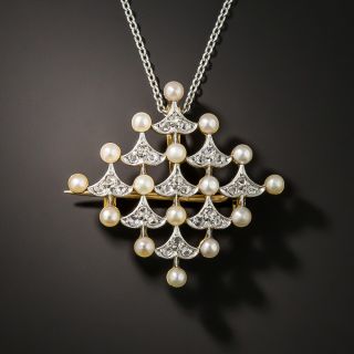 French Belle Epoch Natural Pearl and Diamond Pin/Pendant - 2