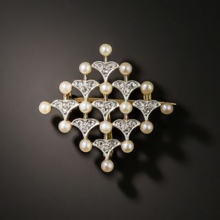 French Belle Epoch Natural Pearl and Diamond Pin/Pendant