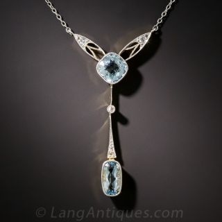 French Belle Epoque Aquamarine and Diamond Necklace