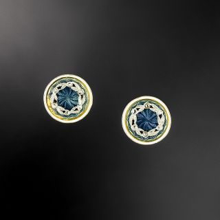 French Belle Epoque Blue Enamel and Diamond Stud Earrings - 2