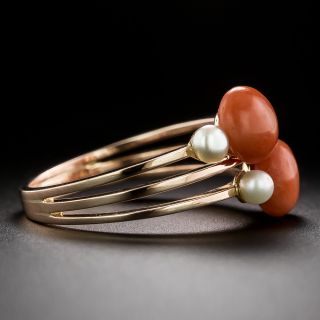 French Belle Epoque Coral and Natural Pearl Ring