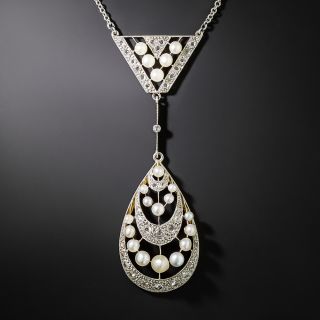 French Belle Époque Diamond and Natural Pearl Lavaliere - 2