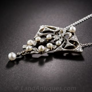 French Belle Époque Diamond and Natural Pearl Necklace