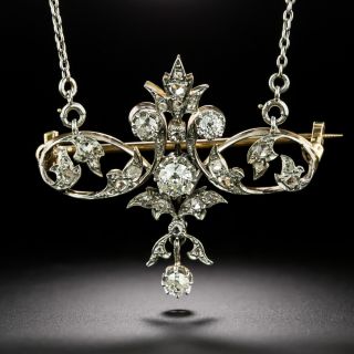 French Belle Epoque Diamond Scroll Necklace/Brooch - 2