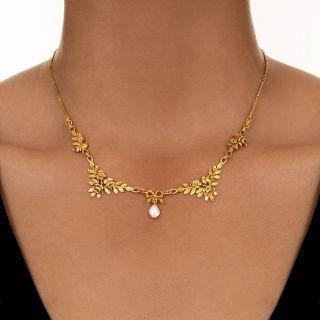 French Belle Epoque Flower Necklace with Pearl Drop