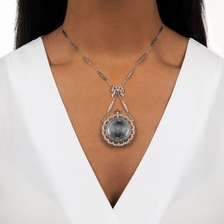 French Belle Epoque Guilloche Enamel Pendant Watch Necklace