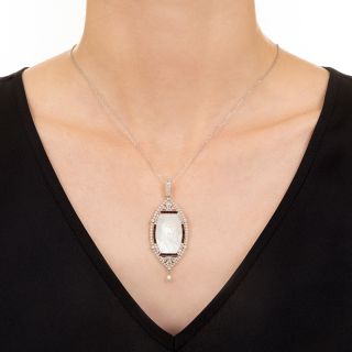 French Belle Époque Mother-of-Pearl, Diamond, Onyx and Natural Pearl Madonna Pendant