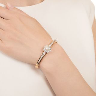 French Belle Epoque Natural Pearl and Diamond Bangle Bracelet