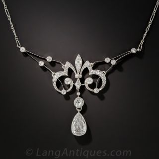 French Belle Époque Necklace 1.25 Carat Pear Shape Diamond - 2