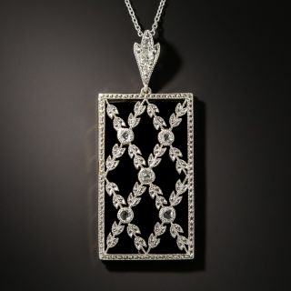 French Belle Epoch Onyx Diamond Pendant Necklace - 2