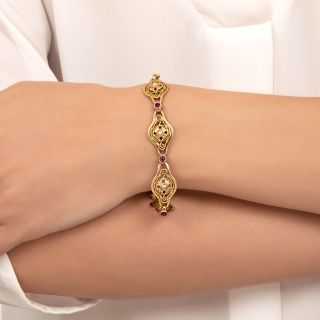 French Belle Epoque Ruby and Pearl Bracelet