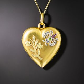 French Butterfly and Flower Heart Locket - 2
