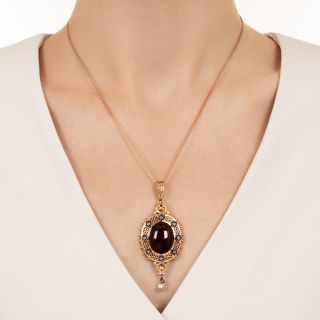 French Cabochon Garnet, Diamond and Pearl Lavalière, c.1837-1847