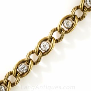 French Cartier Diamond 18K Yellow Gold Bracelet, Circa 1890