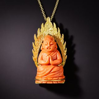 French Coral Buddha Pendant - 2