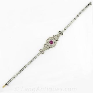 French Cranberry Tourmaline and Diamond Edwardian Bracelet